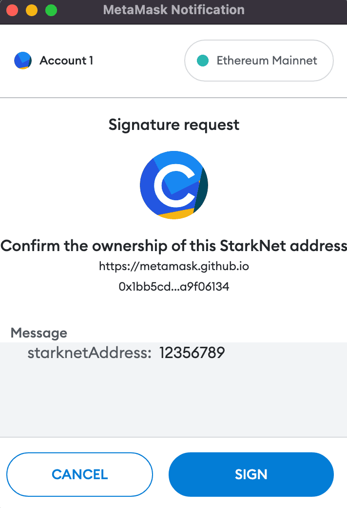 MetaMask signature request notifi