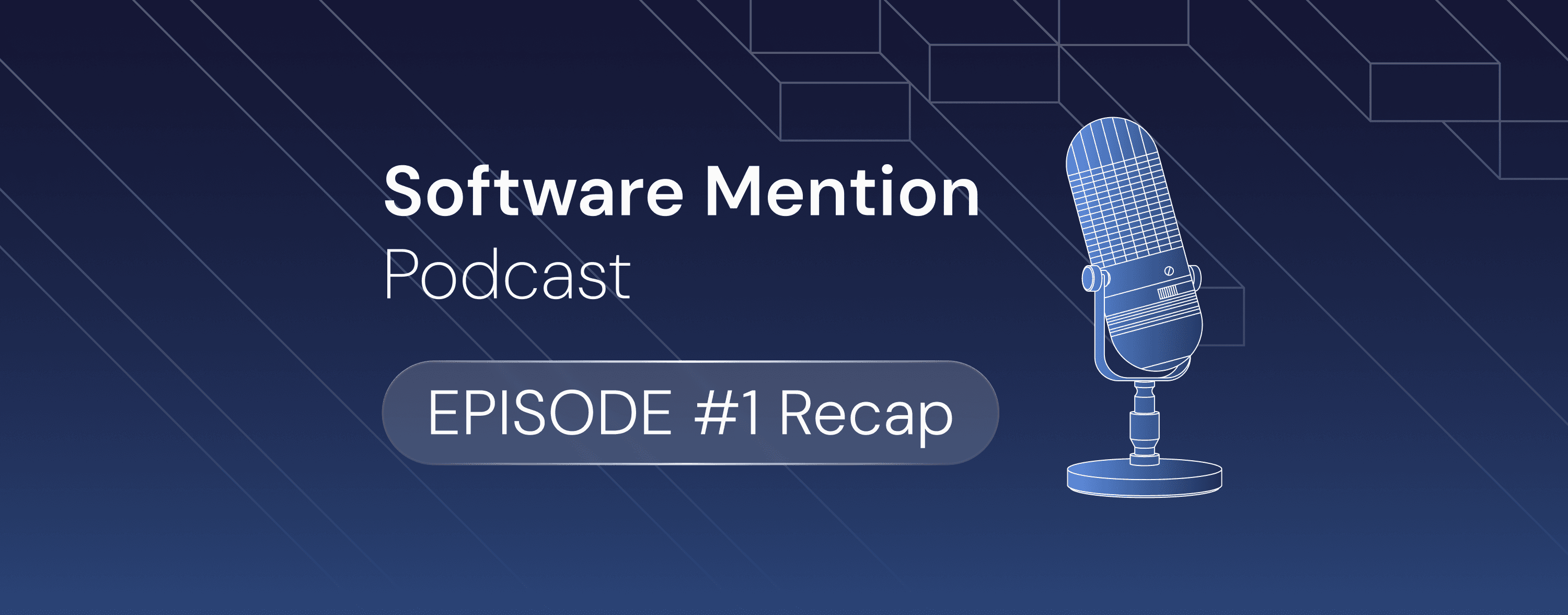 Software Mention Podcast Episode 1 recap cover with a microphone illustration